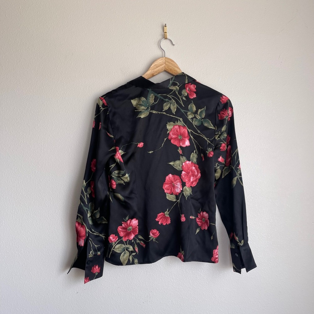 Vintage 90s Kate Hill Petite 100% Silk Floral Print Long Sleeve Blouse‎ - Picture 7 of 9